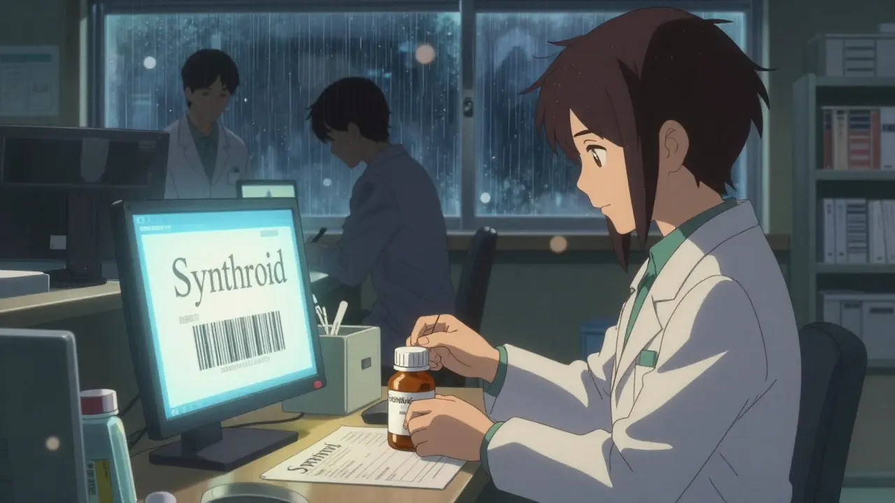 Un pharmacien scanne un code-barres d'un médicament générique dans une pharmacie d'hôpital.