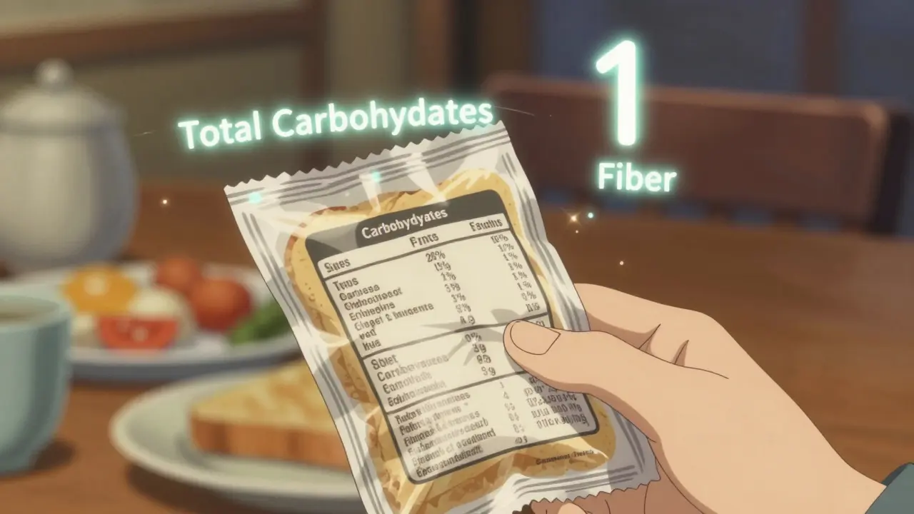 Gros plan sur une étiquette nutritionnelle avec des données visuelles stylisées flottant autour.