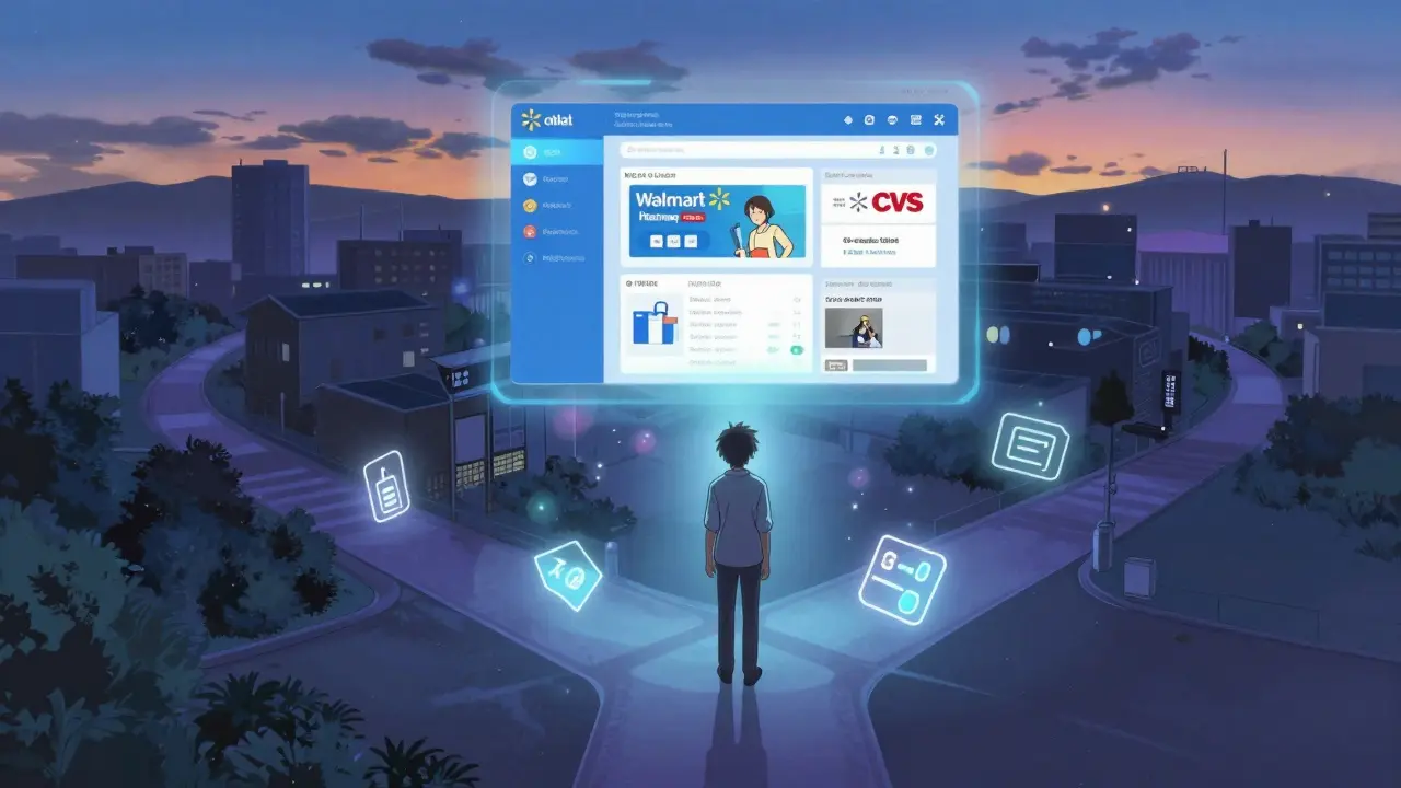 Personne au carrefour urbain nocturne symbolisant le choix intelligent