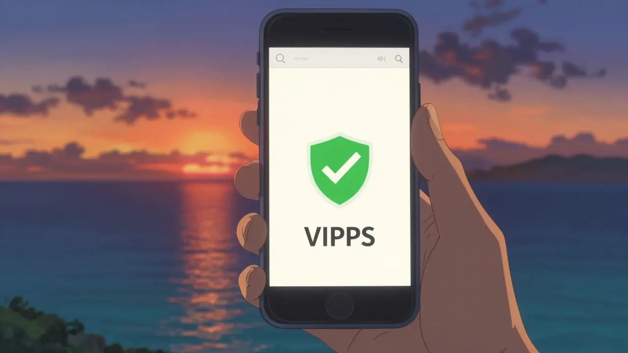 Téléphone montrant un site sécurisé avec fond de coucher de soleil